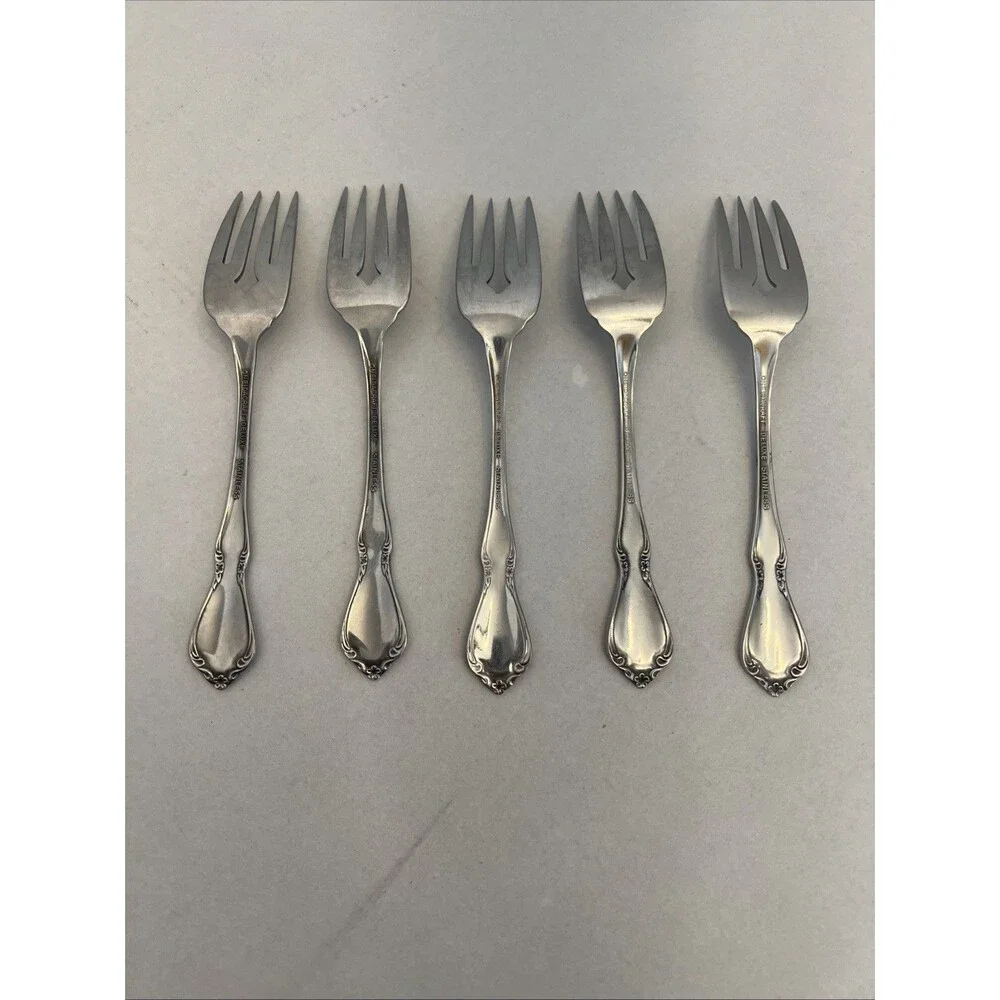 (5) Oneidacraft Deluxe CHATEAU Stainless Glossy Salad Fork Lot ~ 6 1/8”
